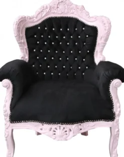 Casa Padrino Barock Sessel King Schwarz und Rosa mit Glitzersteinen 85 x 85 x 120 cm