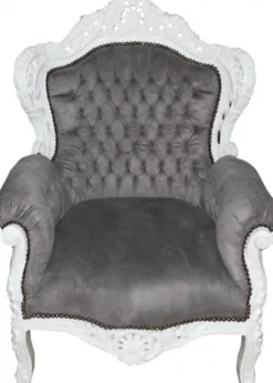 Casa Padrino Barock Sessel King Grau / Weiß 85 x 85 x H. 120 cm - Antikstil