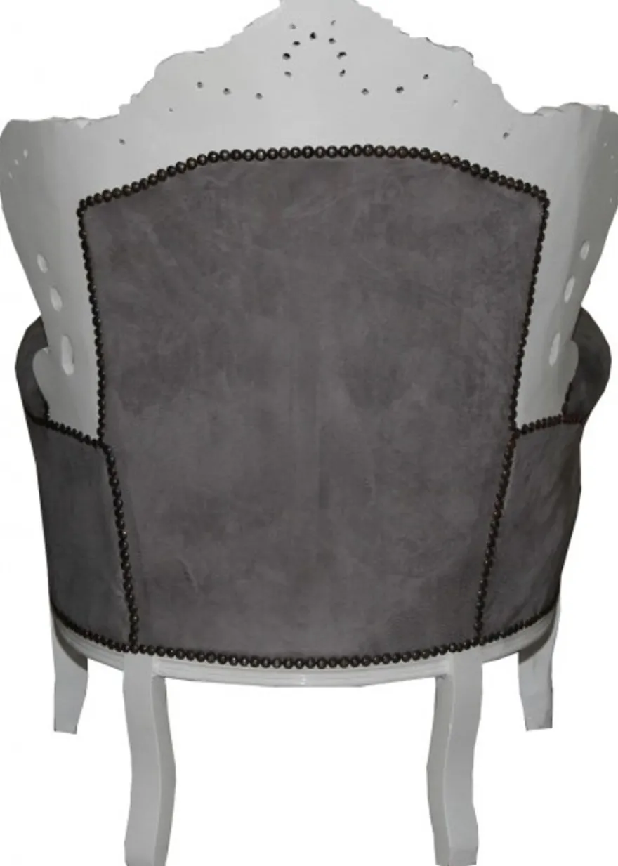 Casa Padrino Barock Sessel King Grau / Weiß 85 x 85 x H. 120 cm - Antikstil