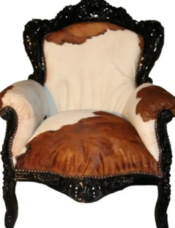 Casa Padrino Barock Sessel King Kuhfell Braun - Echtes Kuhfell Massivholz - 120 x 85 x 85 cm