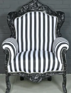 Casa Padrino Barock Sessel King im Barockstil Schwarz / Weiß gestreift 85 x 85 x H. 120 cm
