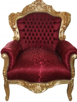 Casa Padrino Barock Sessel King in Bordeaux Musterstoff und Gold, 120 x 85 x 85 cm, Möbel im Antik Stil