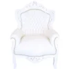 Casa Padrino Barock Sessel King weißer Lederoptik mit Glitzersteinen, 120 x 85 x 85 cm