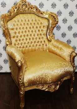 Casa Padrino Barock Sessel King Gold Muster / Gold - 120 x 85 x 85 cm - Luxuriöser Antik Stil Sessel