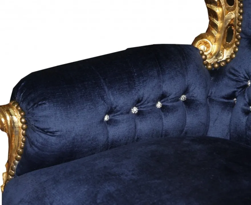 Casa Padrino Barock Sessel King im Antik Stil, Royalblau und Gold mit Glitzersteinen, 120 x 85 x 85 cm