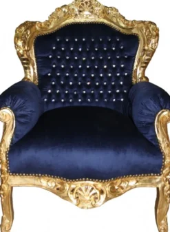Casa Padrino Barock Sessel King im Antik Stil, Royalblau und Gold mit Glitzersteinen, 120 x 85 x 85 cm