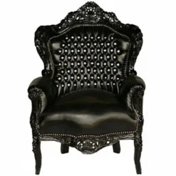 Casa Padrino Barock Sessel King Schwarz/Schwarz Lederoptik mit Bling Bling Glitzersteinen 120 x 85 x 85 cm