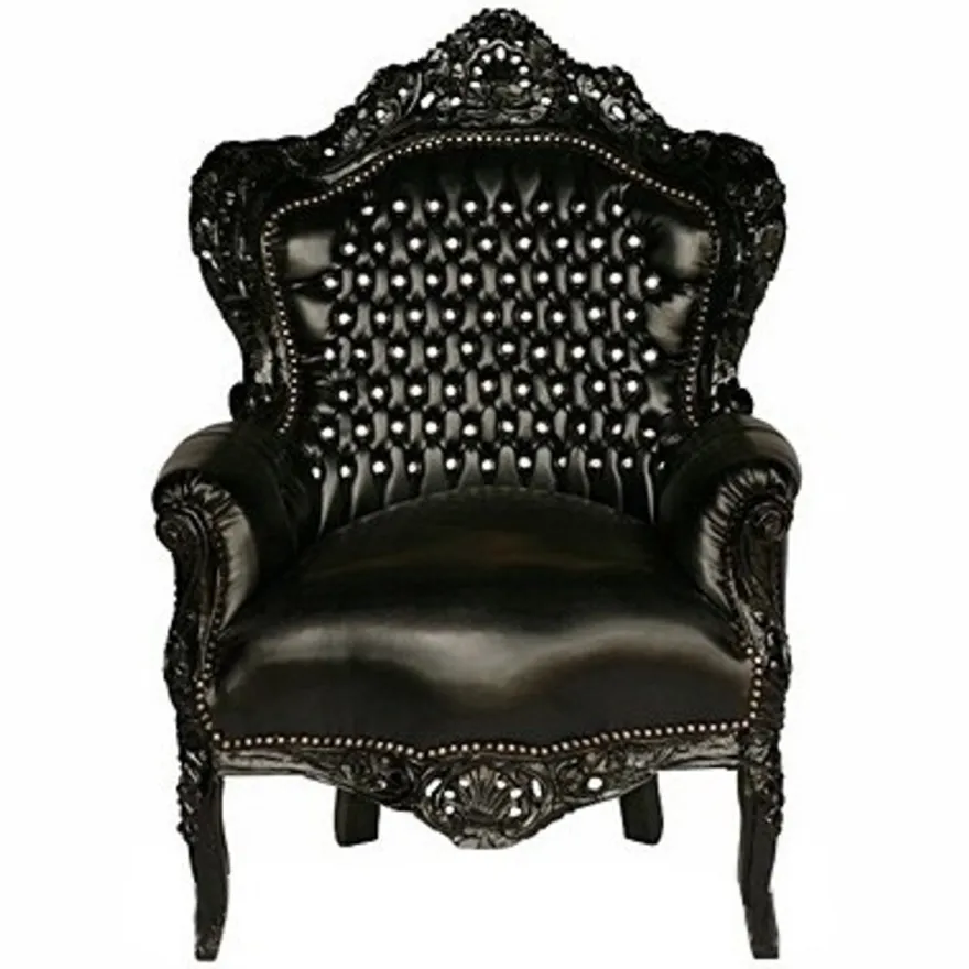 Casa Padrino Barock Sessel King Schwarz/Schwarz Lederoptik mit Bling Bling Glitzersteinen 120 x 85 x 85 cm