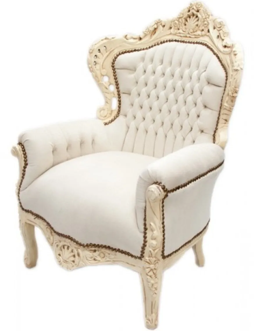 Casa Padrino Barock Sessel King Creme / Creme Samtstoff 85 x 85 x H. 120 cm