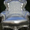 Casa Padrino Barock Sessel King im Antik Stil Silber / Silber Lederoptik - 120 x 85 x 85 cm