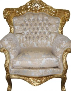 Casa Padrino Barock Sessel King Mod2 Creme Gold Muster mit Glitzersteinen 85 x 60 x H. 116 cm