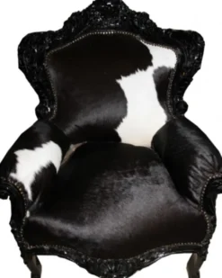 Casa Padrino Barock Sessel King Kuhfell / Schwarz - Echtes Kuhfell - Antik Stil Fell Sessel - 120 x 85 x 85 cm