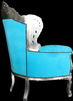 Casa Padrino Barock Sessel King Türkis / Silber 85 x 85 x H. 120 cm - Luxus Barock Möbel