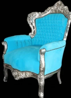 Casa Padrino Barock Sessel King Türkis / Silber 85 x 85 x H. 120 cm - Luxus Barock Möbel