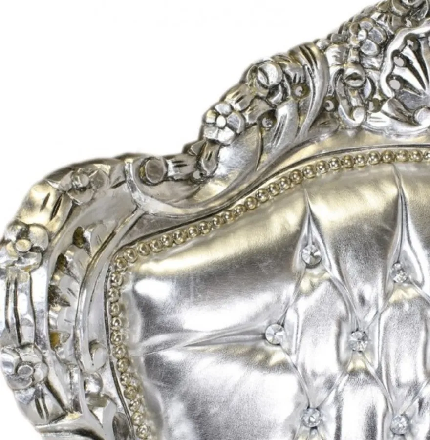 Casa Padrino Barock Sessel King Silber Lederoptik mit Bling Bling Glitzersteinen, 120 x 85 x 85 cm