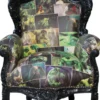 Casa Padrino Barock Sessel King im exklusiven Comic Design und Schwarz Lederoptik, 120 x 85 x 85 cm