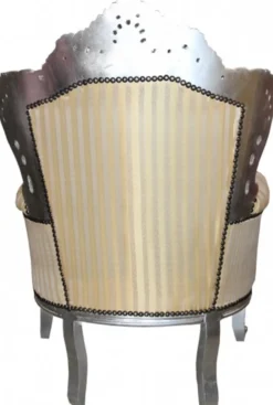 Casa Padrino Barock Sessel King im Antik Stil, Gold mit Beige Streifen, Höhe 116 cm