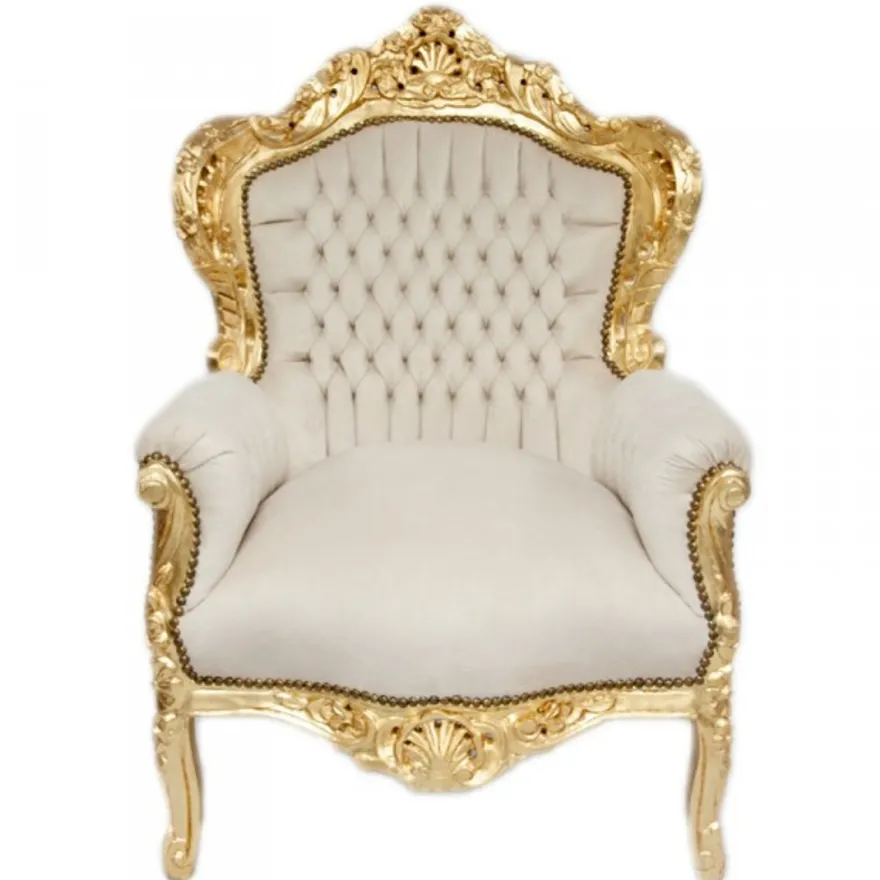 Casa Padrino Barock Sessel King Creme Samtstoff / Gold - Antik Stil Sessel - 120 x 85 x 85 cm
