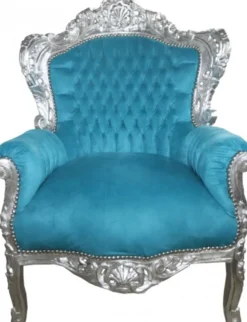 Casa Padrino Barock Sessel King im Antik Stil, Petrol Türkis und Silber, 120 x 85 x 85 cm