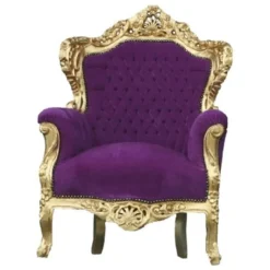 Casa Padrino Barock Sessel King im Antik Stil, Samtbezug in Lila und Holzgestell in Gold, 120 x 85 x 85 cm