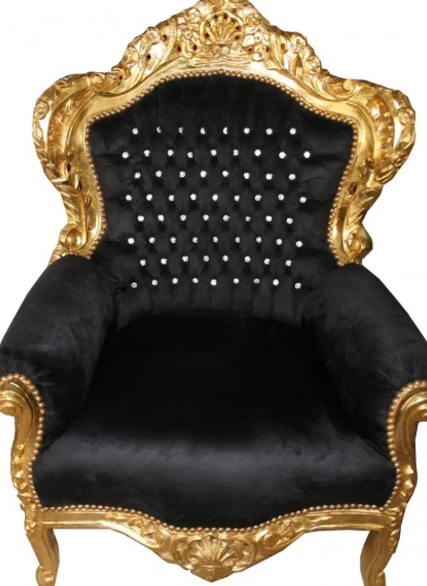 Casa Padrino Barock Sessel King im Antik Stil, Schwarz Gold mit Glitzersteinen, 120 x 85 x 85 cm