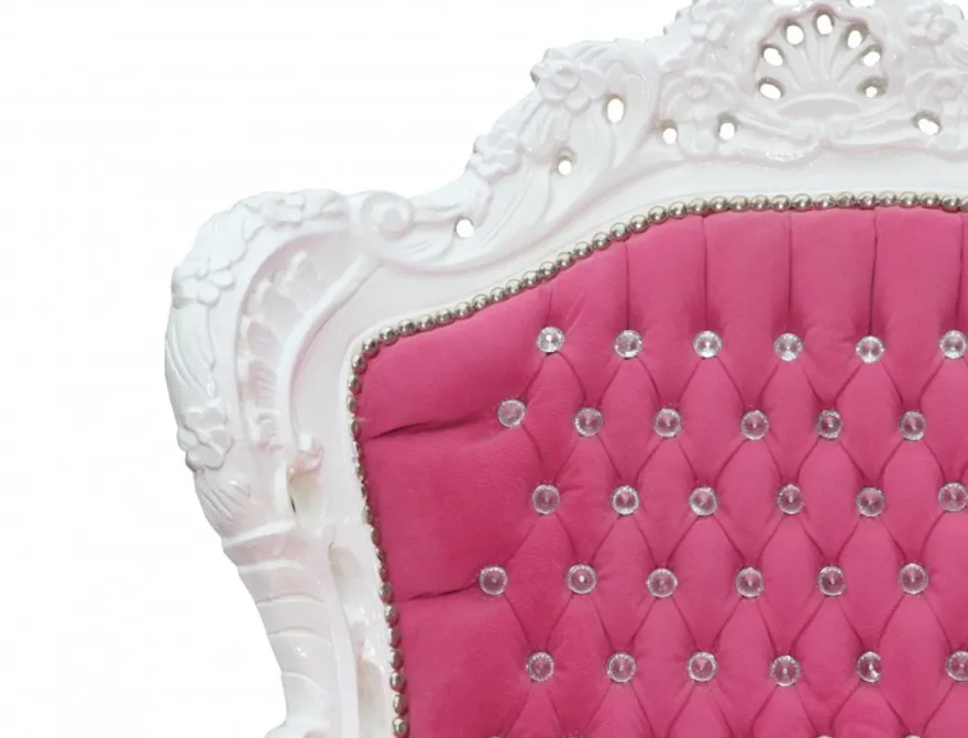 Casa Padrino Barock Sessel King Rosa/Weiß mit Glitzersteinen, 120 x 85 x 85 cm