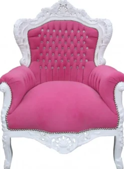 Casa Padrino Barock Sessel King Rosa/Weiß mit Glitzersteinen, 120 x 85 x 85 cm