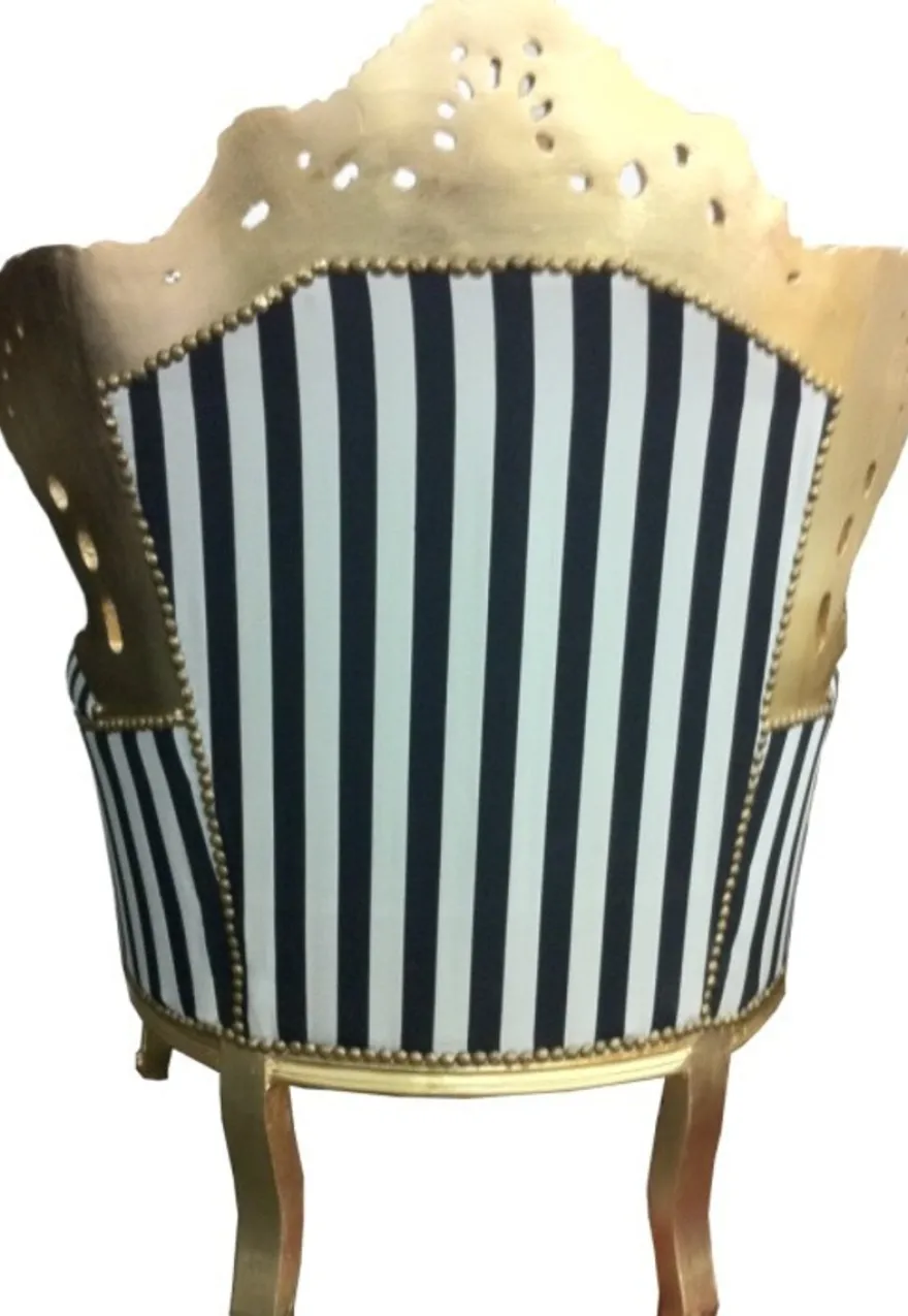 Casa Padrino Barock Sessel King im Antik Stil, gold mit schwarz-weißen Streifen, 85 x 85 x H. 120 cm