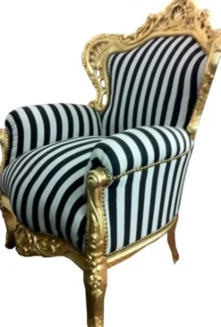 Casa Padrino Barock Sessel King im Antik Stil, gold mit schwarz-weißen Streifen, 85 x 85 x H. 120 cm