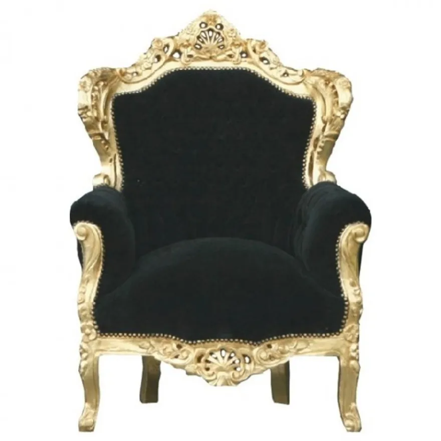Casa Padrino Barock Sessel King im Antik Stil Schwarz und Gold 85 x 85 x 120 cm