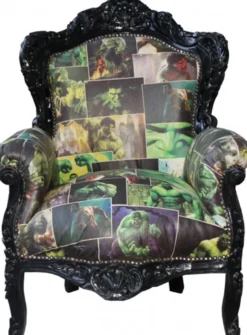 Casa Padrino Barock Sessel King Comic Design / Schwarz Lederoptik - Massivholz - 120 x 85 x 85 cm