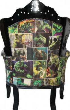 Casa Padrino Barock Sessel King Comic Design / Schwarz Lederoptik - Massivholz - 120 x 85 x 85 cm