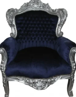 Casa Padrino Barock Sessel King Royalblau / Silber - Luxus Barock Möbel im Antik Stil - 120 x 85 x 85 cm