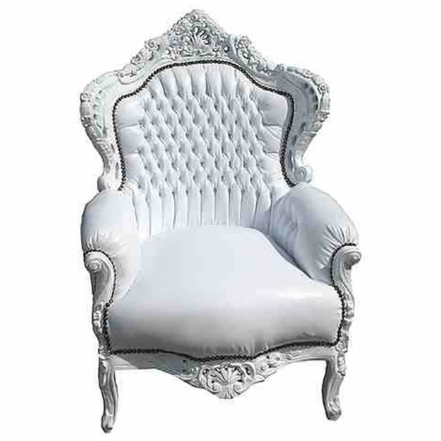 Casa Padrino Barock Sessel King Weiß in Lederoptik 85 x 85 x H. 120 cm - Luxuriöses Antikstil Möbelstück