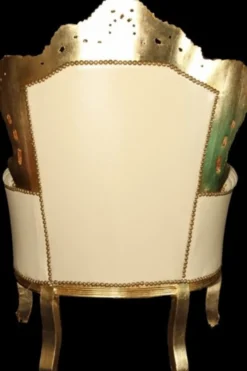 Casa Padrino Barock Sessel King Creme/Gold in Lederoptik mit Bling Bling Steinen, 120 x 85 x 85 cm