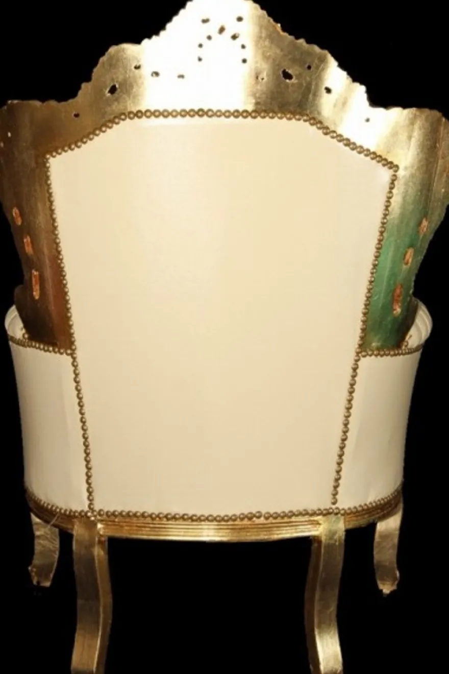 Casa Padrino Barock Sessel King Creme/Gold in Lederoptik mit Bling Bling Steinen, 120 x 85 x 85 cm