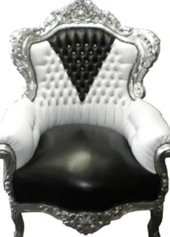 Casa Padrino Barock Sessel King in Schwarz / Weiß Lederoptik mit Bling Bling Steinen - 120 x 85 x 85 cm
