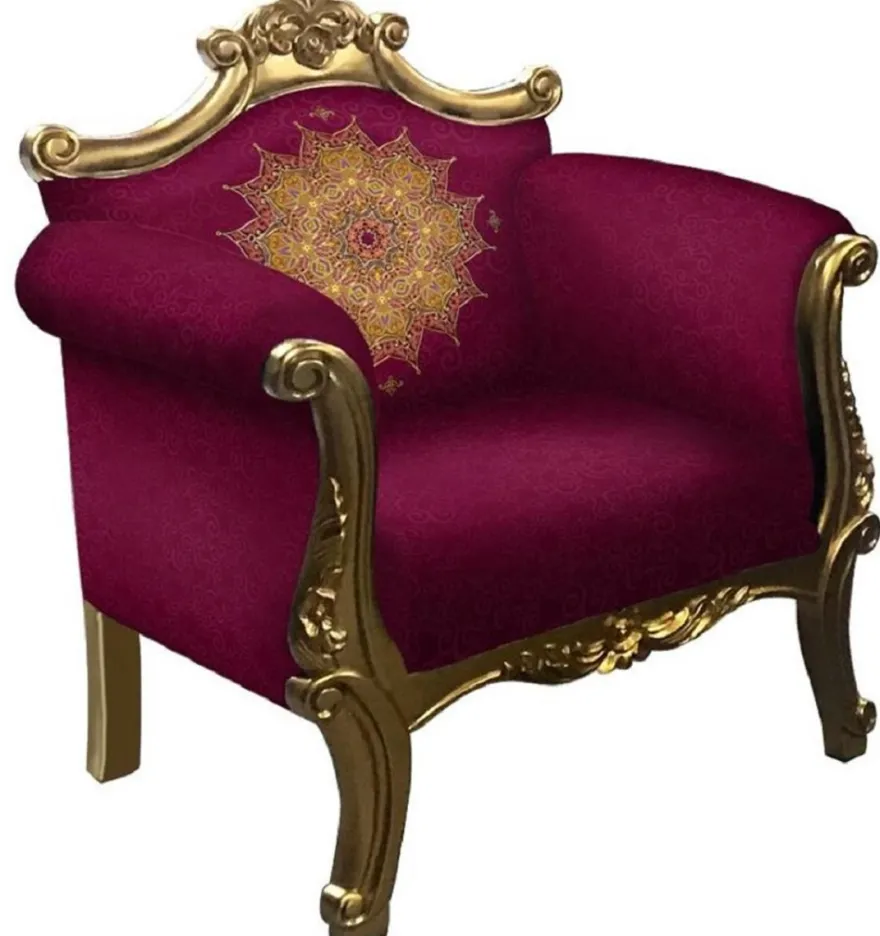 Casa Padrino Barock Sessel Lila / Gold - Handgefertigter Wohnzimmer Sessel im Barockstil - Barock Wohnzimmer Möbel