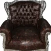 Casa Padrino Barock Sessel Lord Braun/Silber Lederoptik mit Drachenmotiv - Antik Stil - 100 x 78 x 58 cm