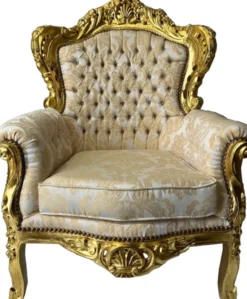 Casa Padrino Barock Sessel mit Glitzersteinen Grau / Beige / Gold - Wohnzimmer Möbel im Barockstil