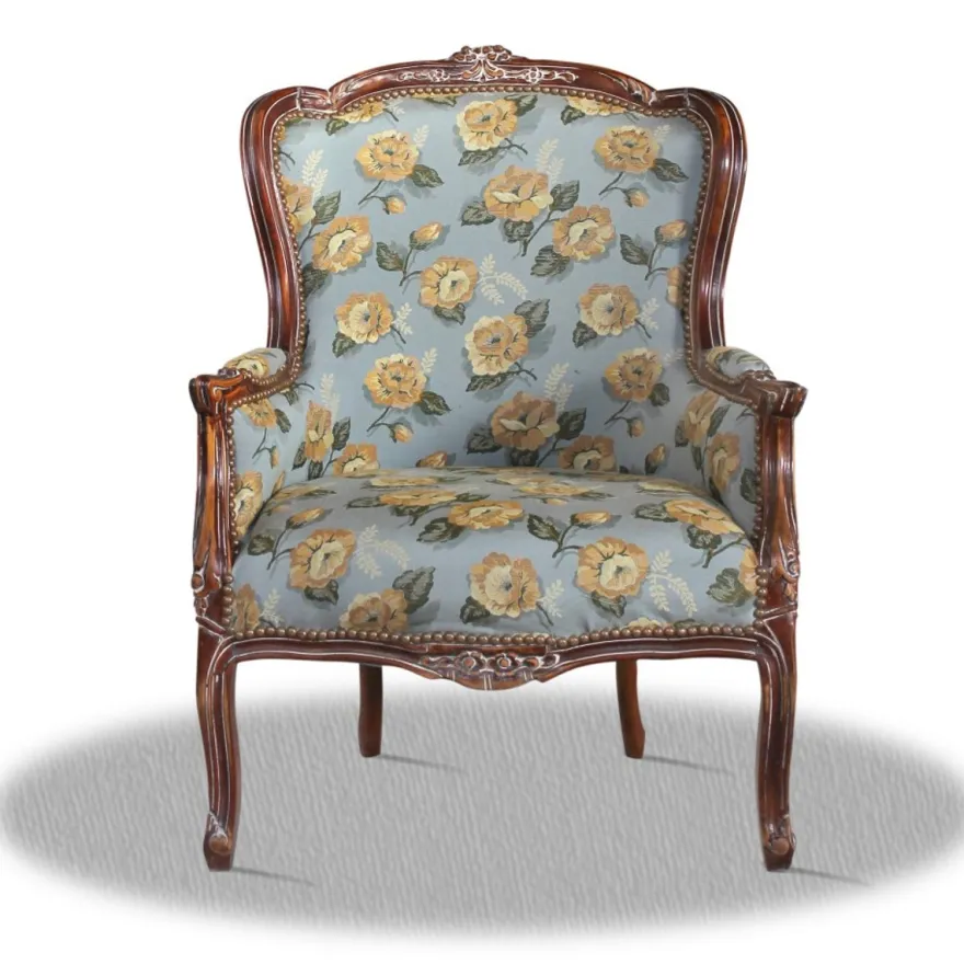 Casa Padrino Barock Sessel mit Blumenmuster - Hotel Kollektion, braun / hellblau - 70 x 65 x 100 cm