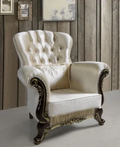 Casa Padrino Barock Sessel mit Glitzersteinen Champagnerfarben / Schwarz / Gold 112 x 85 x H. 112 cm - Edle Wohnzimmer Möbel im Barockstil