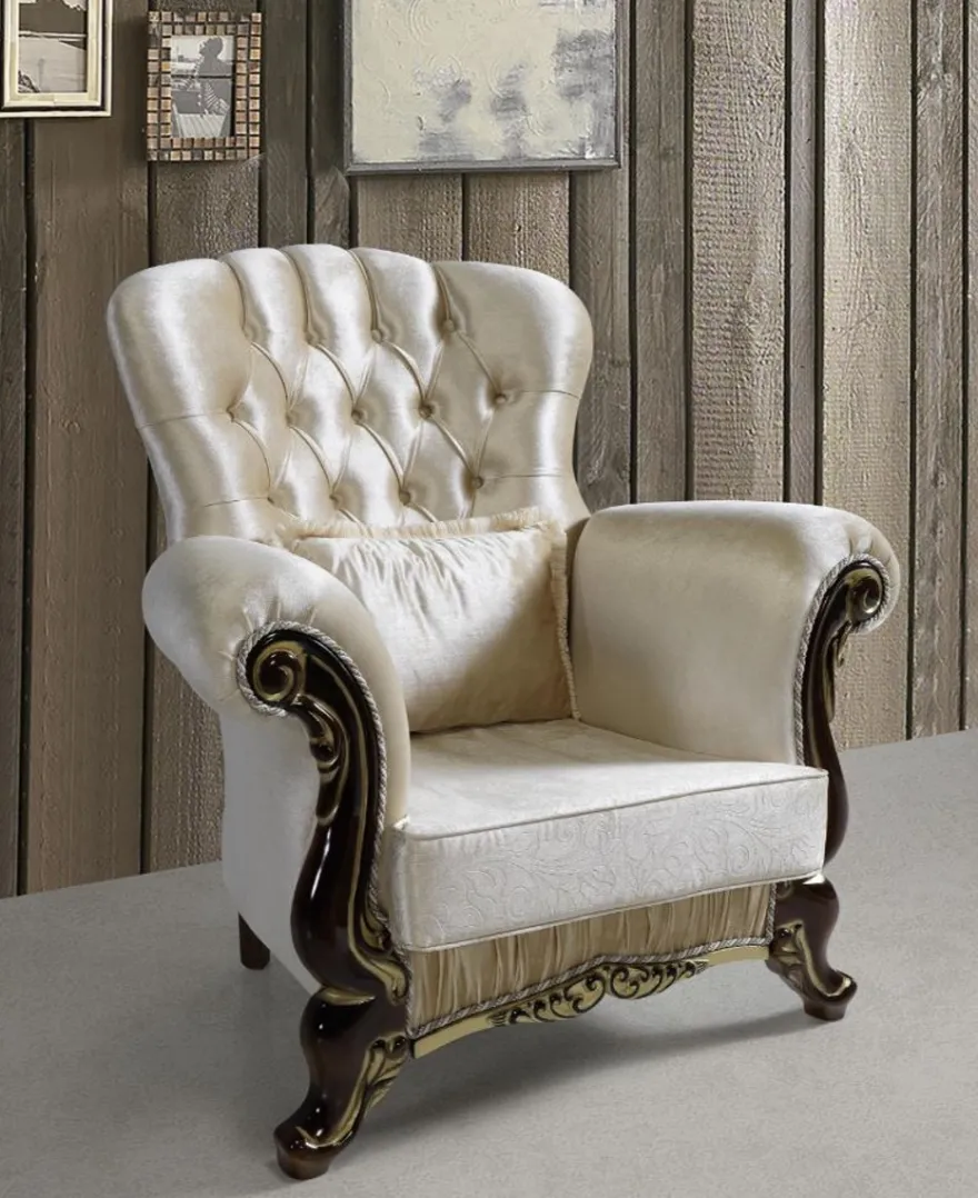 Casa Padrino Barock Sessel mit Glitzersteinen Champagnerfarben / Schwarz / Gold 112 x 85 x H. 112 cm - Edle Wohnzimmer Möbel im Barockstil
