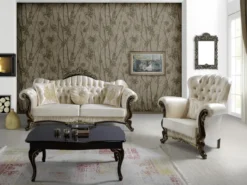 Casa Padrino Barock Sessel mit Glitzersteinen Champagnerfarben / Schwarz / Gold 112 x 85 x H. 112 cm - Edle Wohnzimmer Möbel im Barockstil