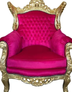 Casa Padrino Barock Sessel Pink / Gold - Handgefertigter Massivholz Wohnzimmer Sessel - Antik Stil Wohnzimmer Sessel - Wohnzimmer Möbel im Barockstil - Barock Möbel
