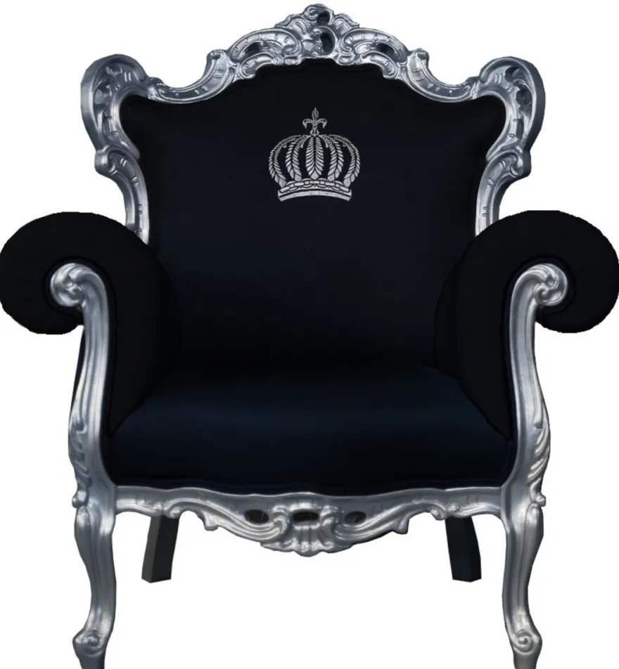 Casa Padrino Barock Sessel Pompöös von Harald Glööckler Schwarz / Silber - 95 x 80 x 105 cm