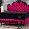 Casa Padrino Barock Sitzbank Pink / Schwarz - Gepolsterte Massivholz Bank mit edlem Samtstoff - Handgefertigte Barock Möbel - Edel & Prunkvoll
