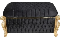 Casa Padrino Barock Sitzbank Truhe Schwarz/Gold mit Bling Bling Glitzersteinen - Antik Truhe 105 x 55 x 55 cm