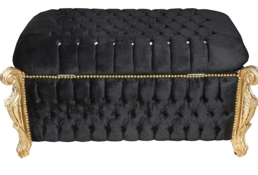 Casa Padrino Barock Sitzbank Truhe Schwarz/Gold mit Bling Bling Glitzersteinen - Antik Truhe 105 x 55 x 55 cm
