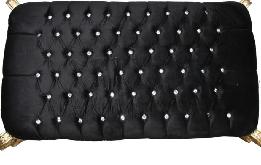 Casa Padrino Barock Sitzbank Truhe Schwarz/Gold mit Bling Bling Glitzersteinen - Antik Truhe 105 x 55 x 55 cm